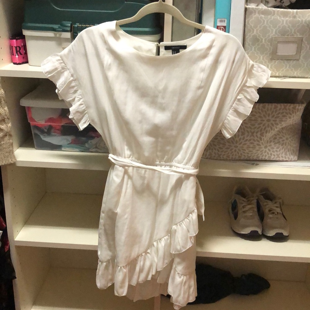 Forever 21 White Tie Ruffle Hem Dress